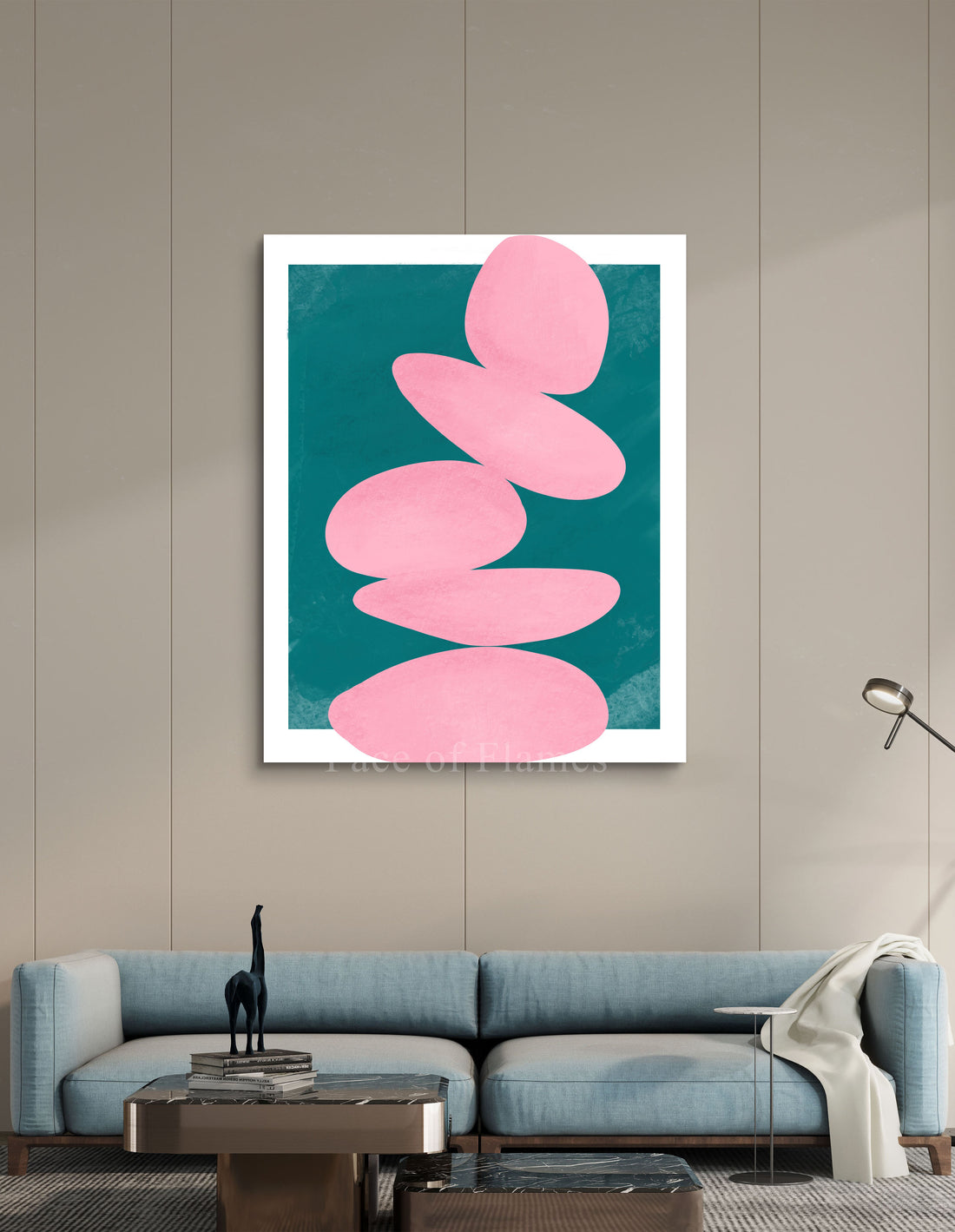 Abstract Pink Forms on Teal Background