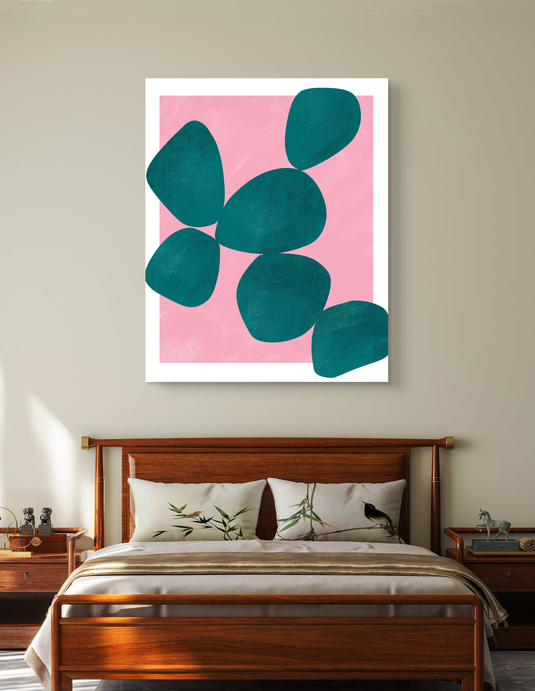 Abstract Teal Shapes on Pink