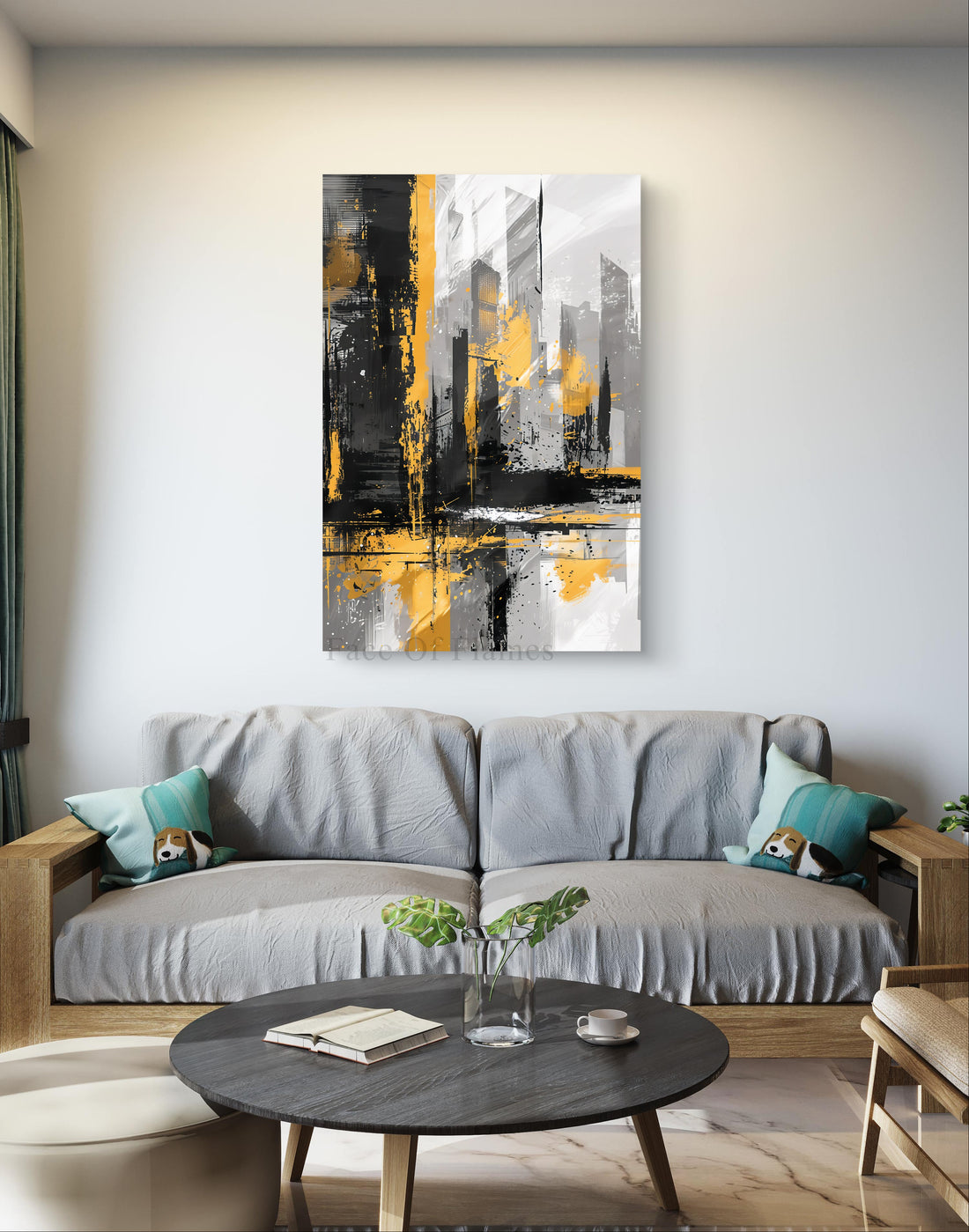 Urban Contrast: Abstract Cityscape in Monochrome and Yellow