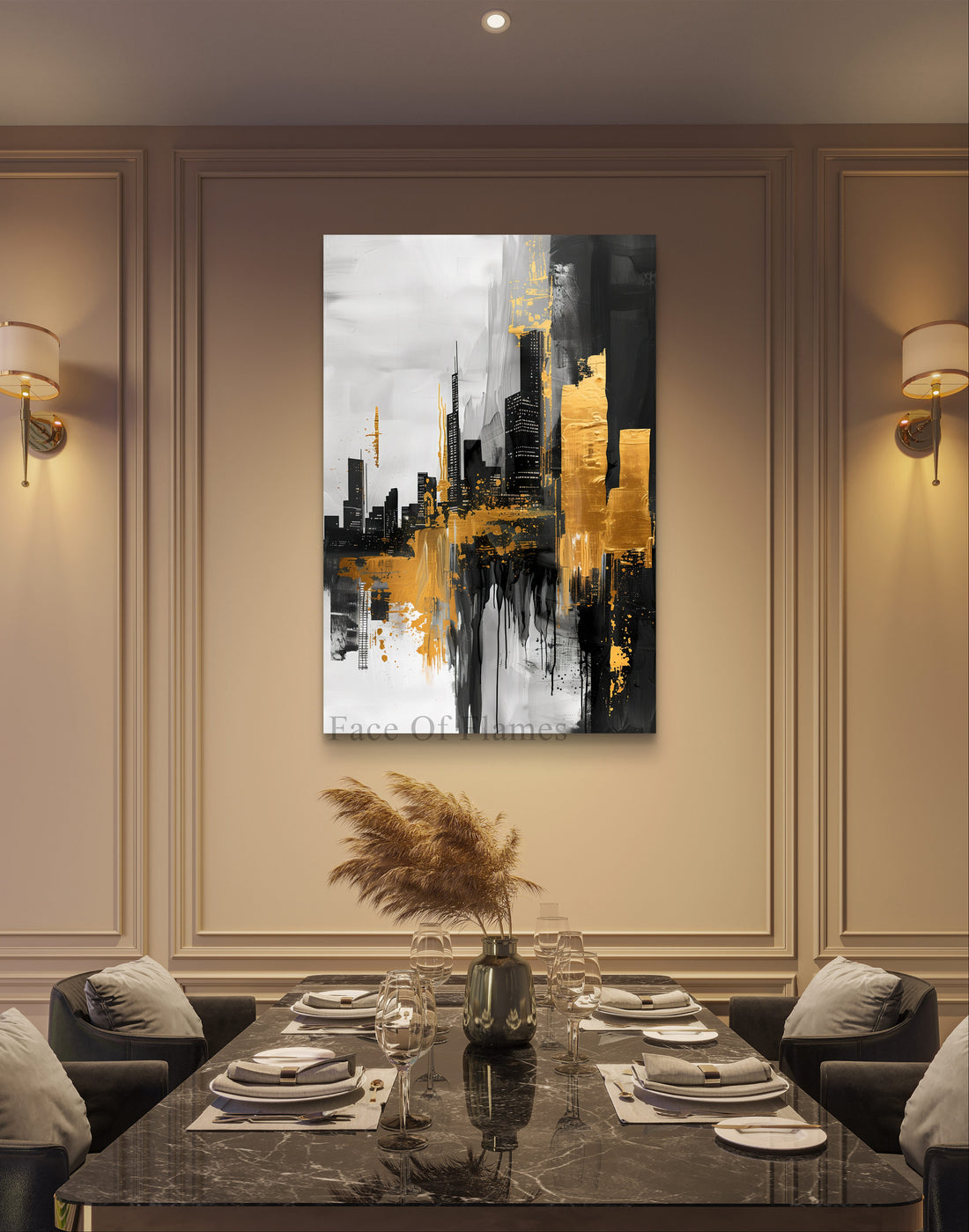 Monochrome Metropolis with Golden Accents